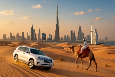 Dubai skyline with iconic landmarks and desert adventure
