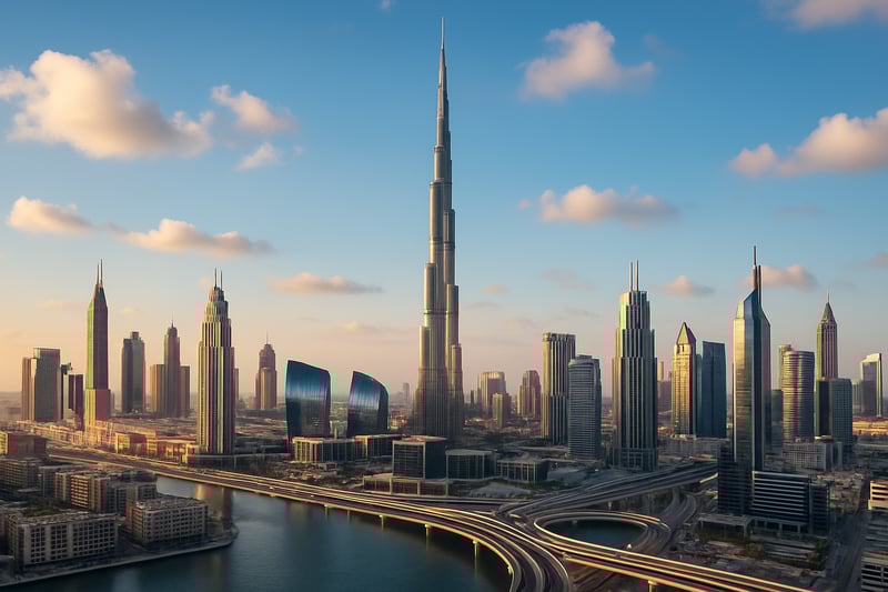 Skyline of Dubai featuring the Burj Khalifa and modern architecture Skyline of Dubai featuring the Burj Khalifa and modern architecture