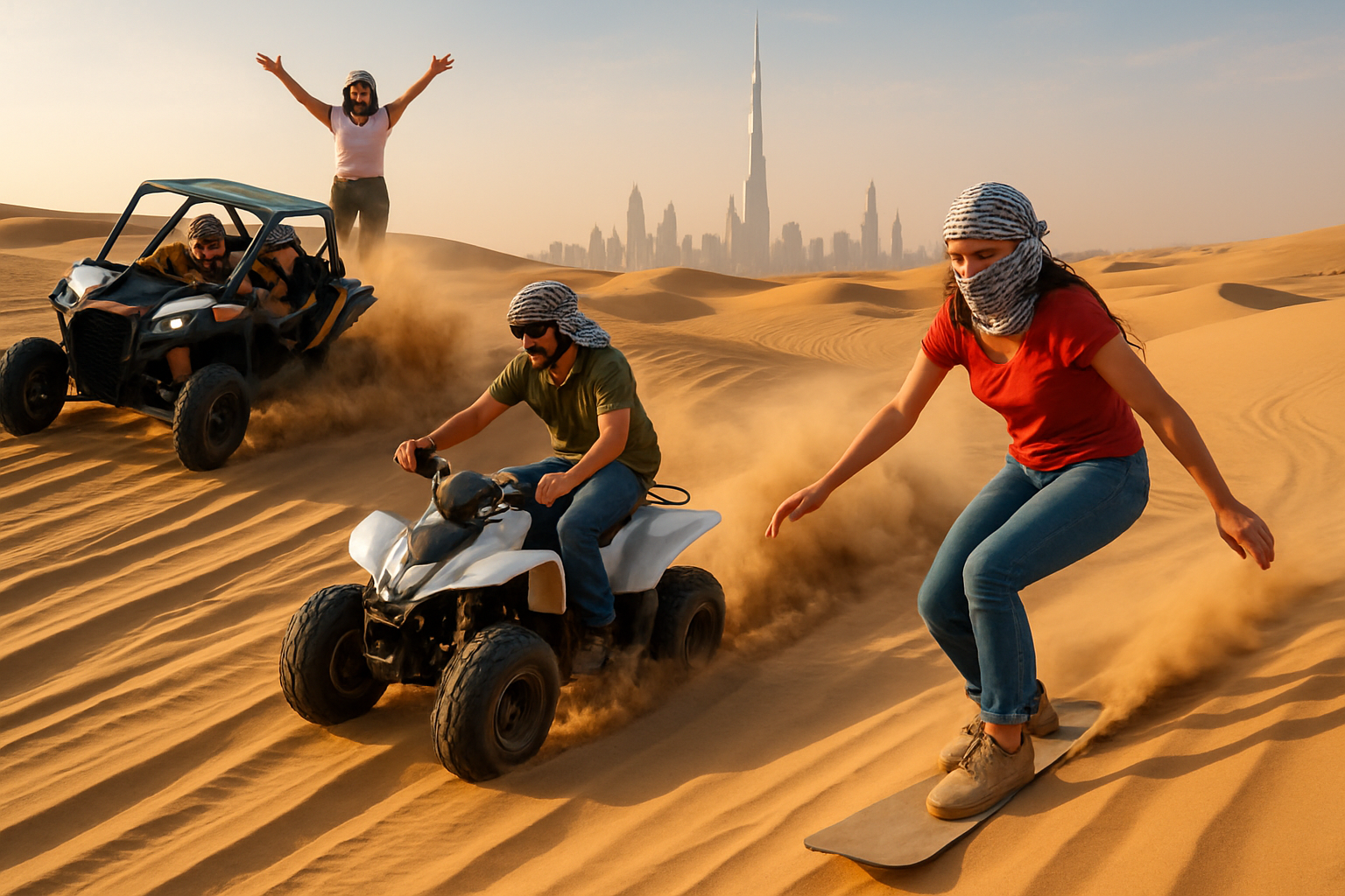 Adventure seekers enjoying desert safari in Dubai.