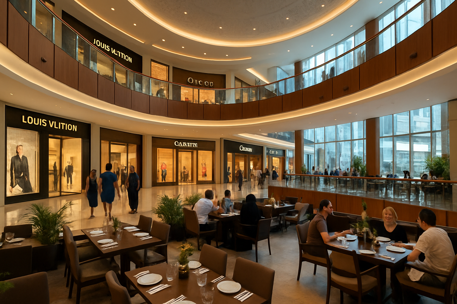 Luxury shopping and dining at Dubai Mall.